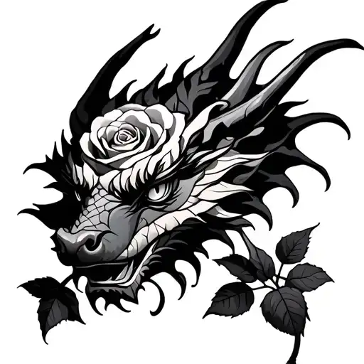 Dragon With Rose Surrounded