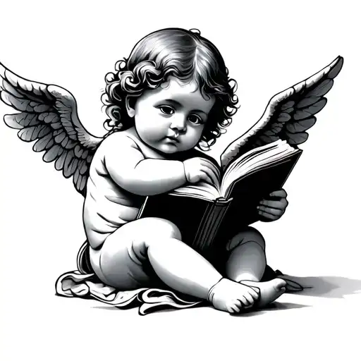 Baby Angel Holding Open Book