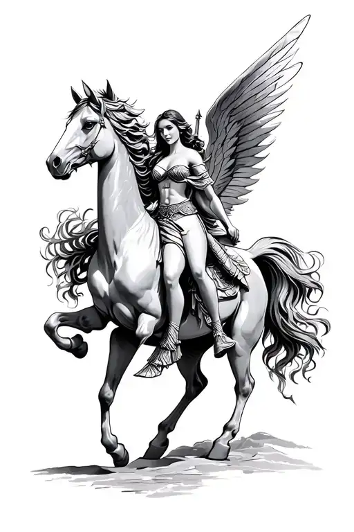 Artemis Riding Pegasus Close Up