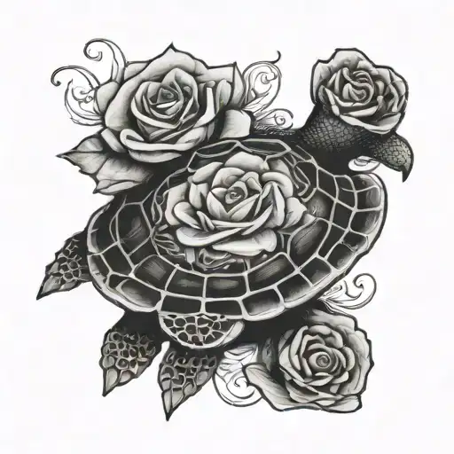 Hand Holding A Turtle And Rose