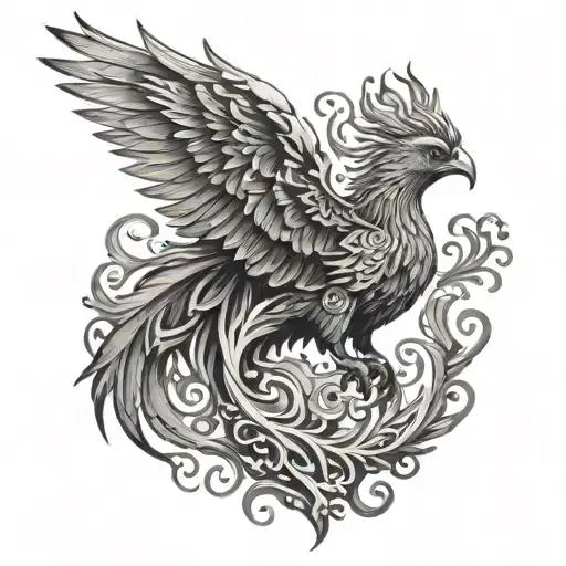 A Phoenix Rising From The Ashes With Intricate Dotwork Details