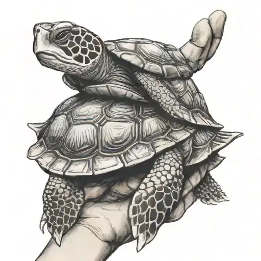 Realistic Hand Holding A Turtle