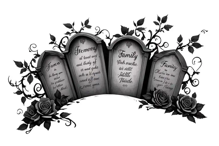 Roses And Vines Wrapped Around Tombstones With Family Quotes In Them For Chest Piece