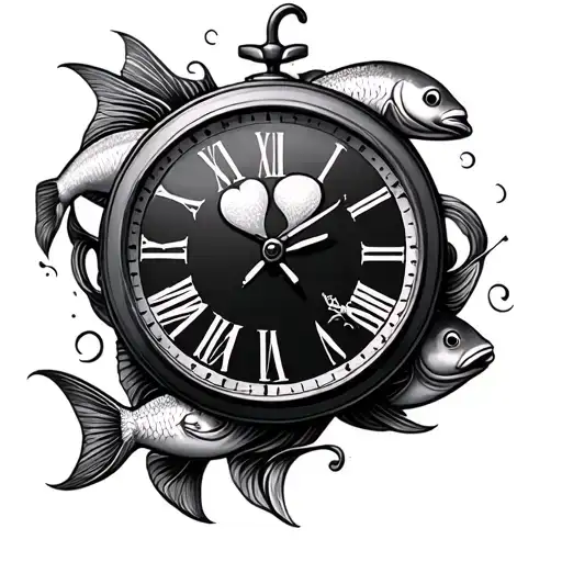Clock With Heart And Fish