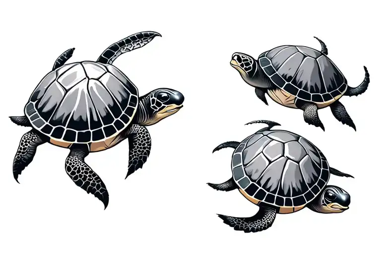 Three Turtles Swimming Small