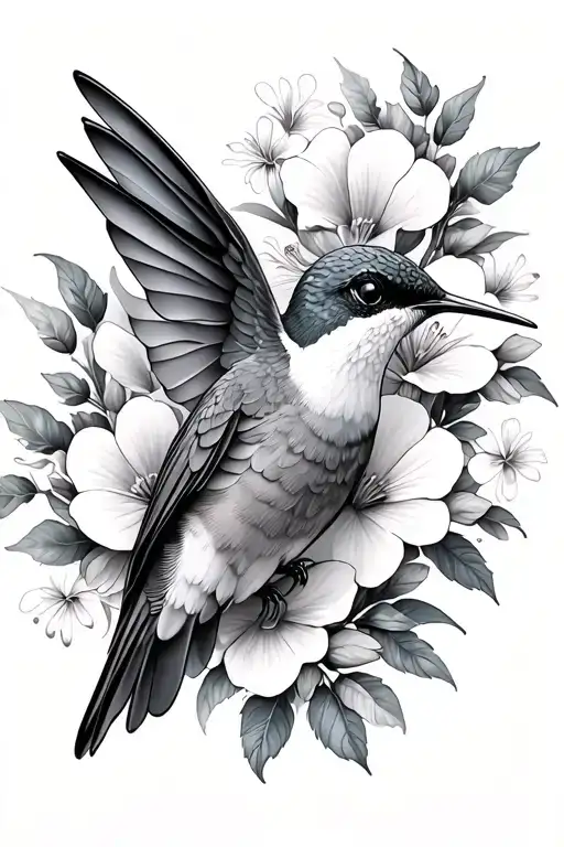 Humming Bird With Flowers