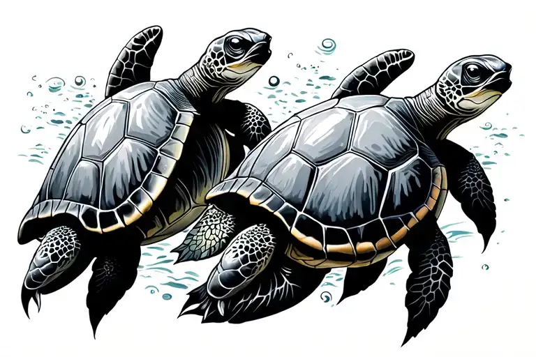 Three Turtles Swimming In A Line Small Tattoo Design