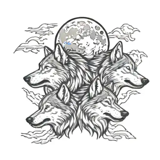 5 Wolves Howling Moon