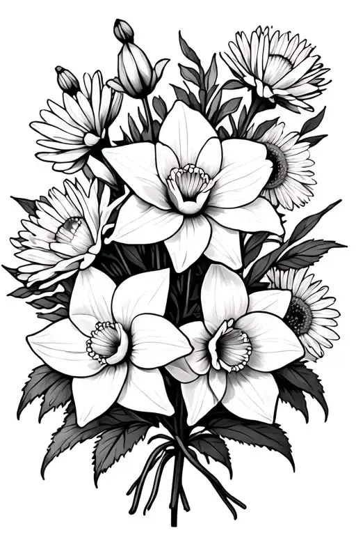 Daffodil Lilly Rose Aster Bouquet Tied