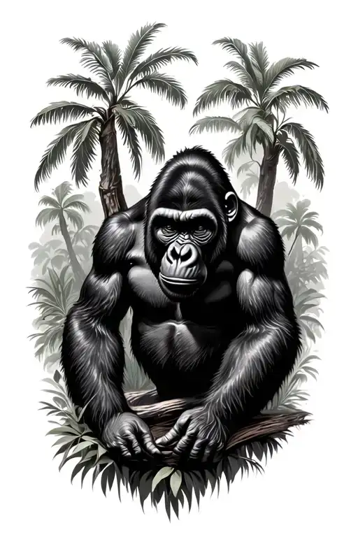 Gorilla And Jungle Forest With Trees