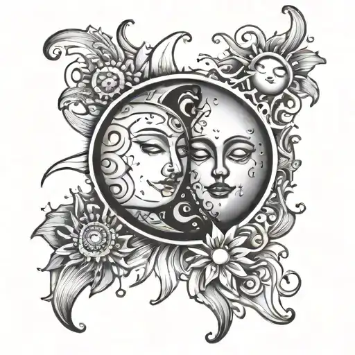 Separate Moon And Sun Cartoon For Couple