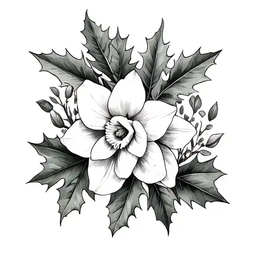 Holly And Narcissus Tattoo Design Combining Elements