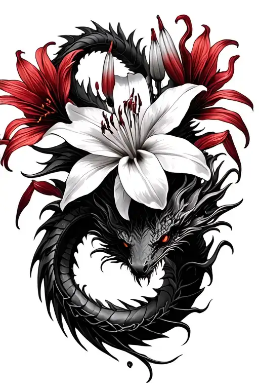 Red Spider Lily With Dragon
