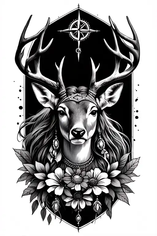 Deer With Wild Flowers Compass Jewels Native Women Warrior