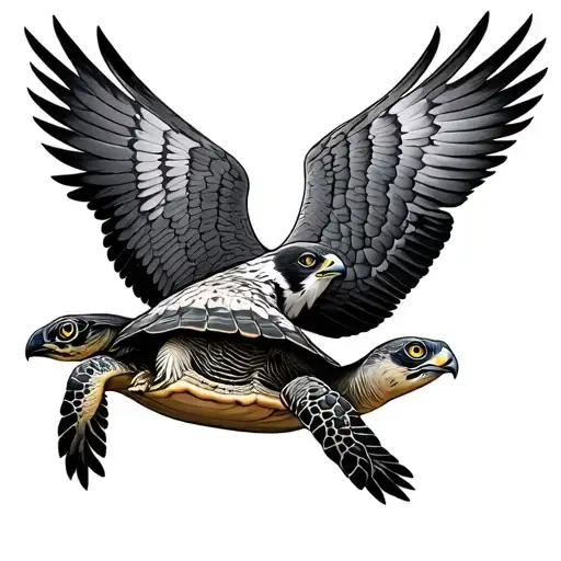 Lanner Falcon Protecting A Sea Turtel With His Wings