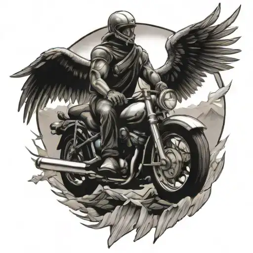 Guardian Angel Wing Motorcycle Riding Mountains In Background
