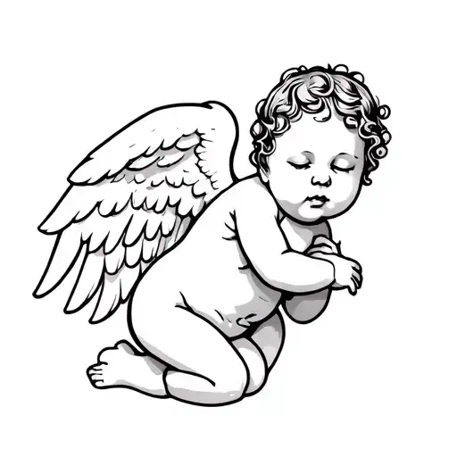Full Body Baby Angel Wi The Wings Leaning Forward Eyes Closed Arms Down