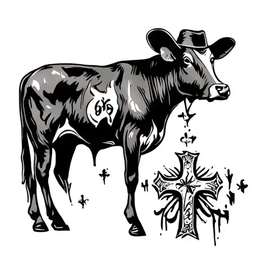 Cowboy Graffiti With Cow Tags And A Cross