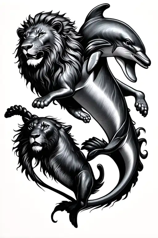 Dolphin And Lion Jumping Into A Heart