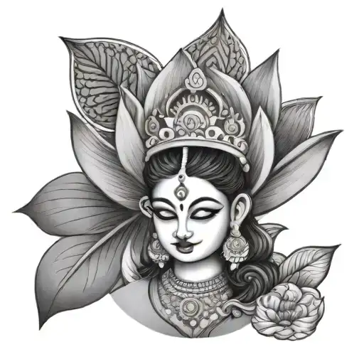 Goddess Laxmi Sitting In Lotus Flower