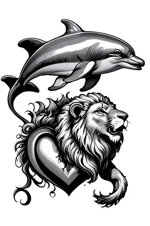 Dolphin And Lion Jumping Into A Heart