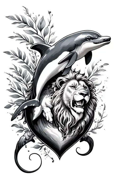 Dolphin And Lion Jumping Into A Heart