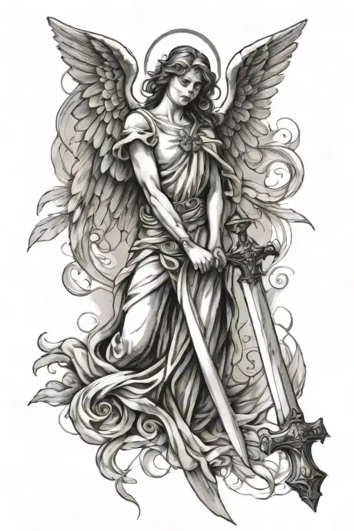 Angel Holding Cross As Sword
