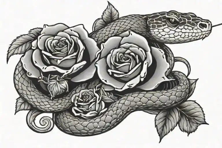 Snakes Wrapped Around Roses Intertwined