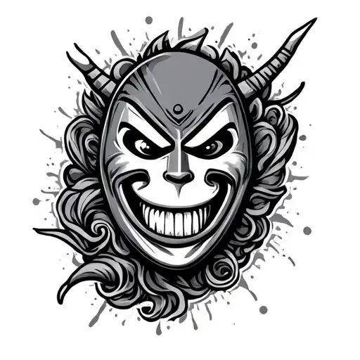 Knee Cap Tattoo Of A Funny Mask