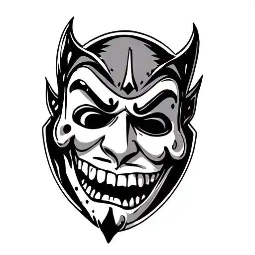 Knee Cap Tattoo Of A Funny Mask