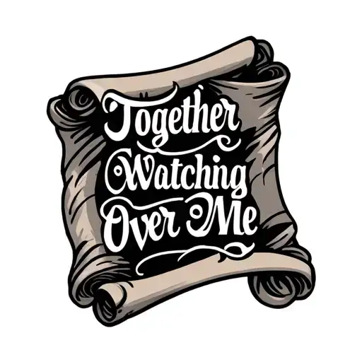 Together Watching Over Me'' Phrase Tattoo On A Scroll
