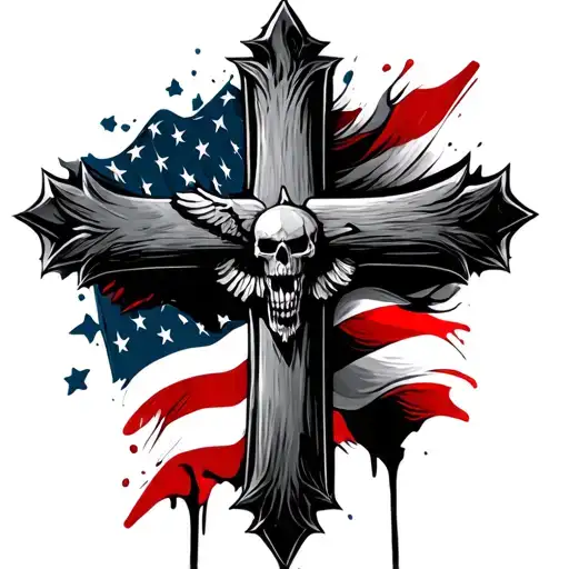 A Cross With American Flag Inside It