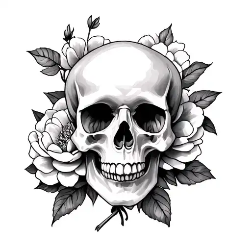 Skull Romantic Peonies Love
