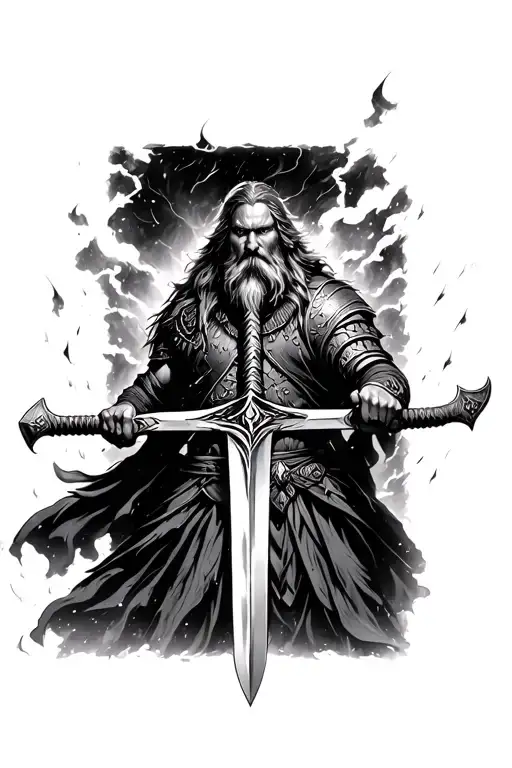 Nordic Viking Warrior Wielding His Sword Amidst Dark Storm With Soul Less Eyes