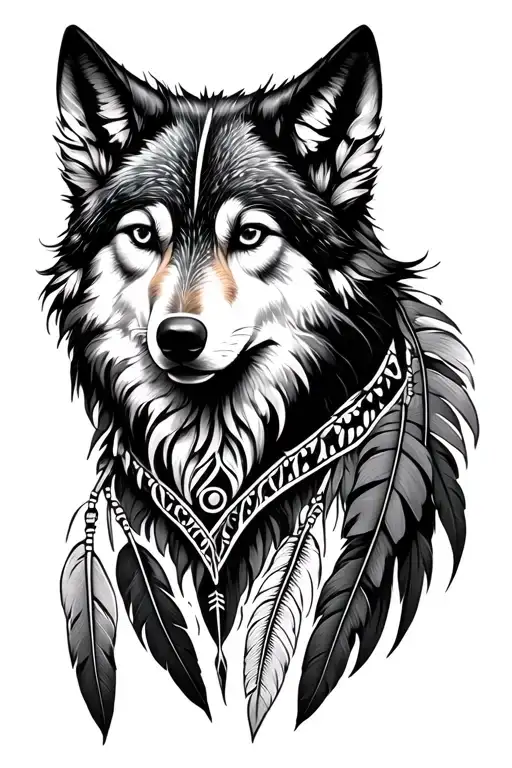 Medicine Wheel Wolf Girl Feather Feather Feather