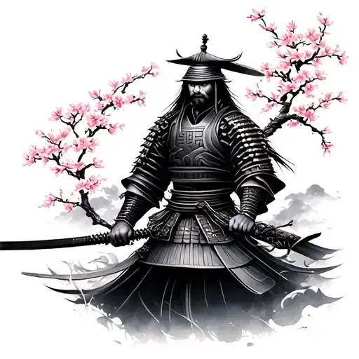 Samurai Srouned By Cherry Blossom