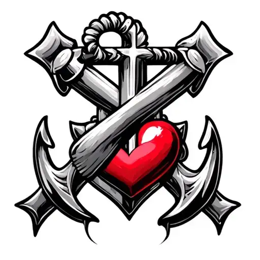Anchor Cross Heart Neotraditional Style Tattoo Forearm