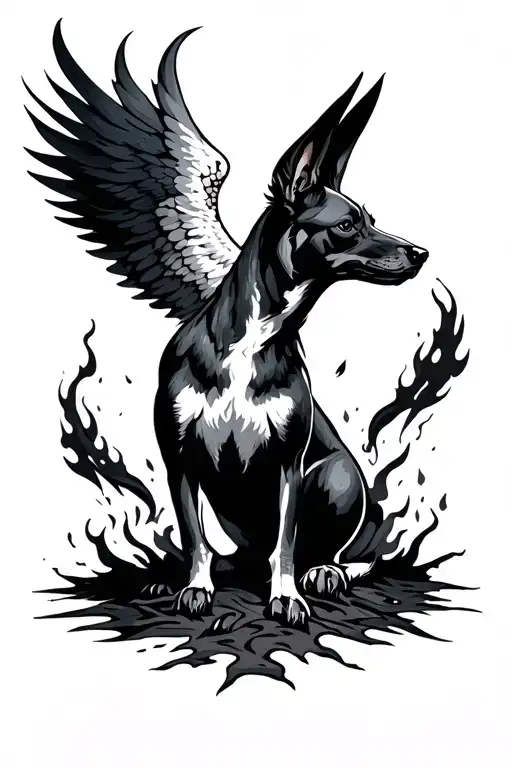 Xoloitzcuintle Black With A Phoenix Rising From Ashes
