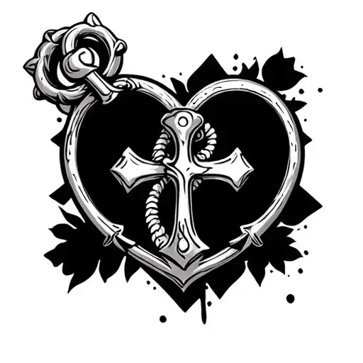 Anchor Cross Heart Neotraditional Style Tattoo Forearm