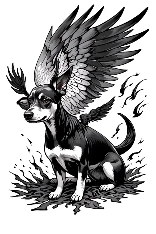 Xolo Dog With A Phoenix Rising From Ashes