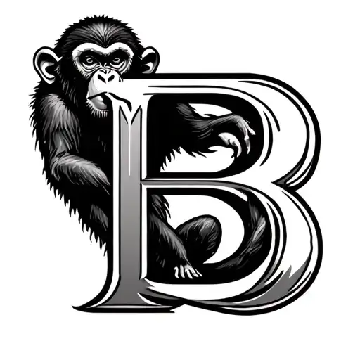 Letter B With Cross And Monkey