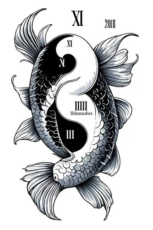 Yin And Yang Koi Fish With Roman Numerals Representing Important Dates