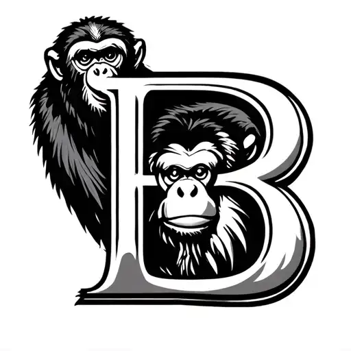 Letter B With Cross And Monkey