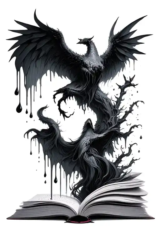 Open Book Bleeding Ink Into Various Fantasy Scenes