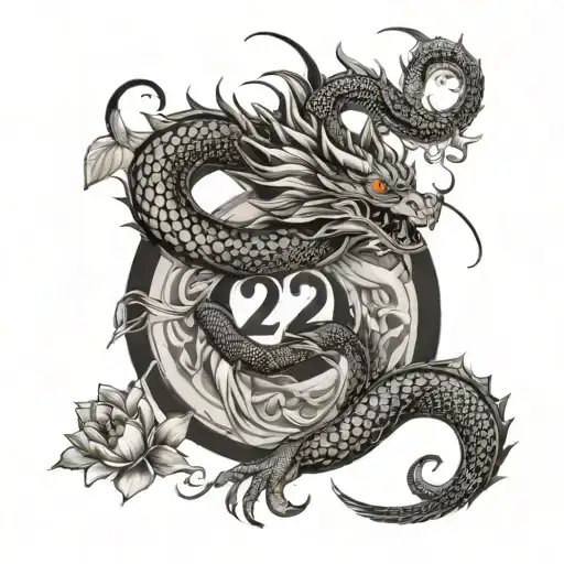 Japanese Style Dragon With The Numbers 222 And Tulips That Also Has Some Pisces Vibe To It