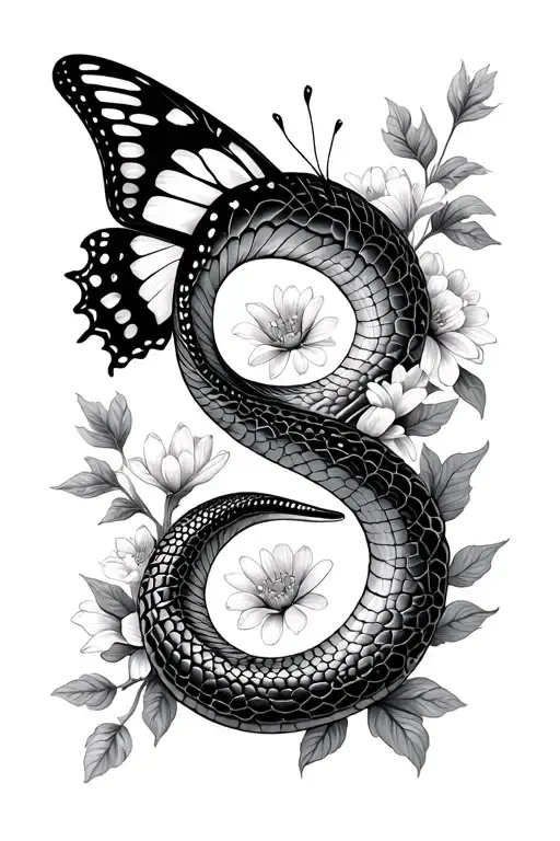 Butterfly Semicolon Snake Neda With Flowers Surounding