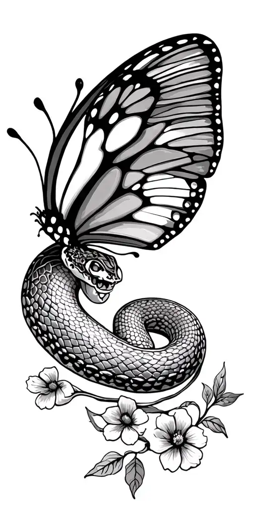 Butterfly Semicolon Snake With Flowers Surounding