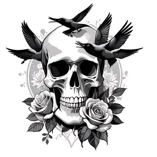 Skull And Roses And Birds