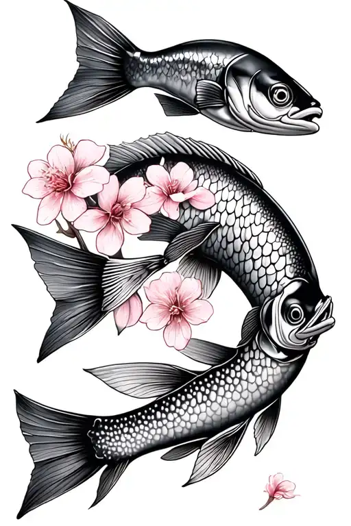 Japanese Cherry Blossoms Meadow Coy Fish With Oak Trees