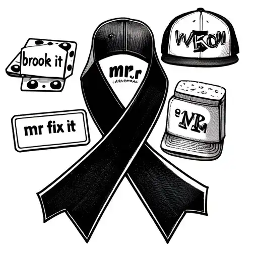 A Collage With Dominos A Melanoma Ribbon 2 Hats One Saying Mr Broke It And One Saying Mr Fix It